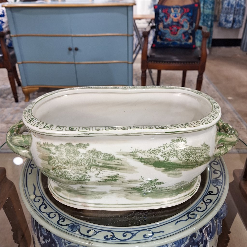 Danny's Fine Porcelain Green Oval Basin – Landscape Motif