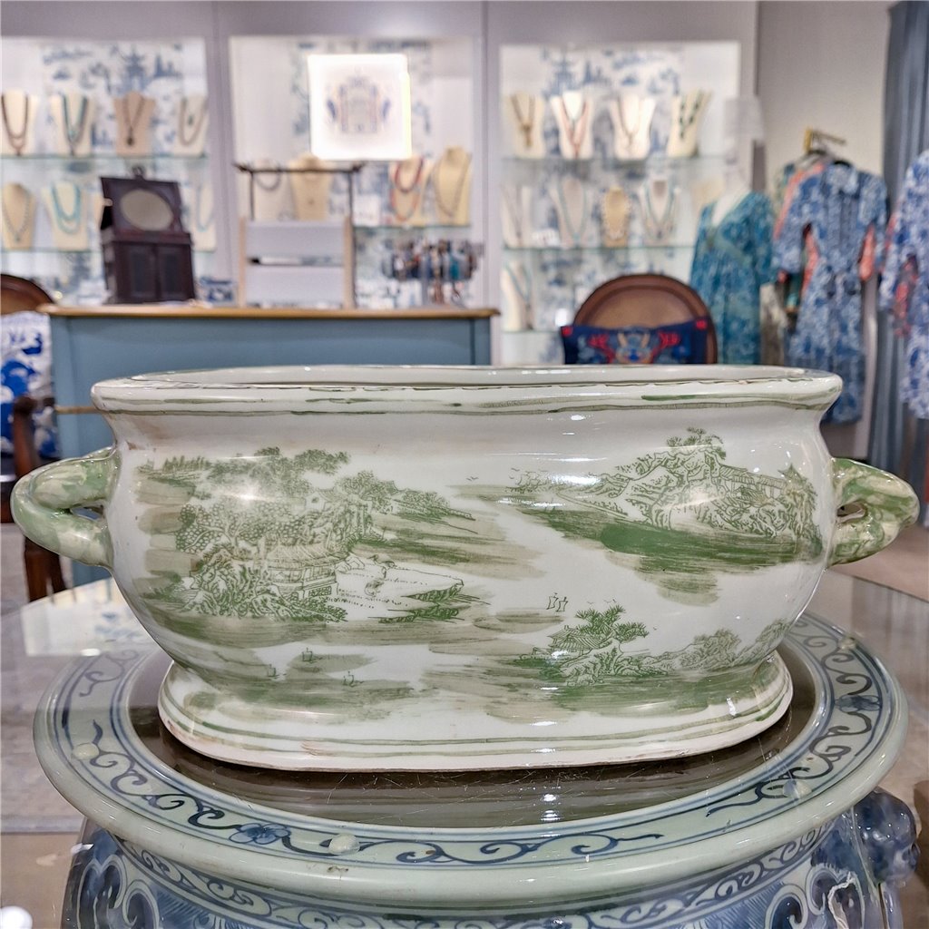 Danny's Fine Porcelain Green Oval Basin – Landscape Motif