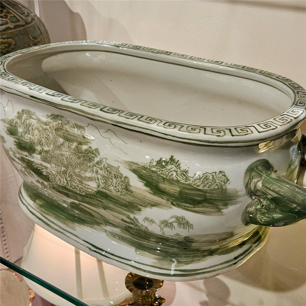 Danny's Fine Porcelain Green Oval Basin – Landscape Motif