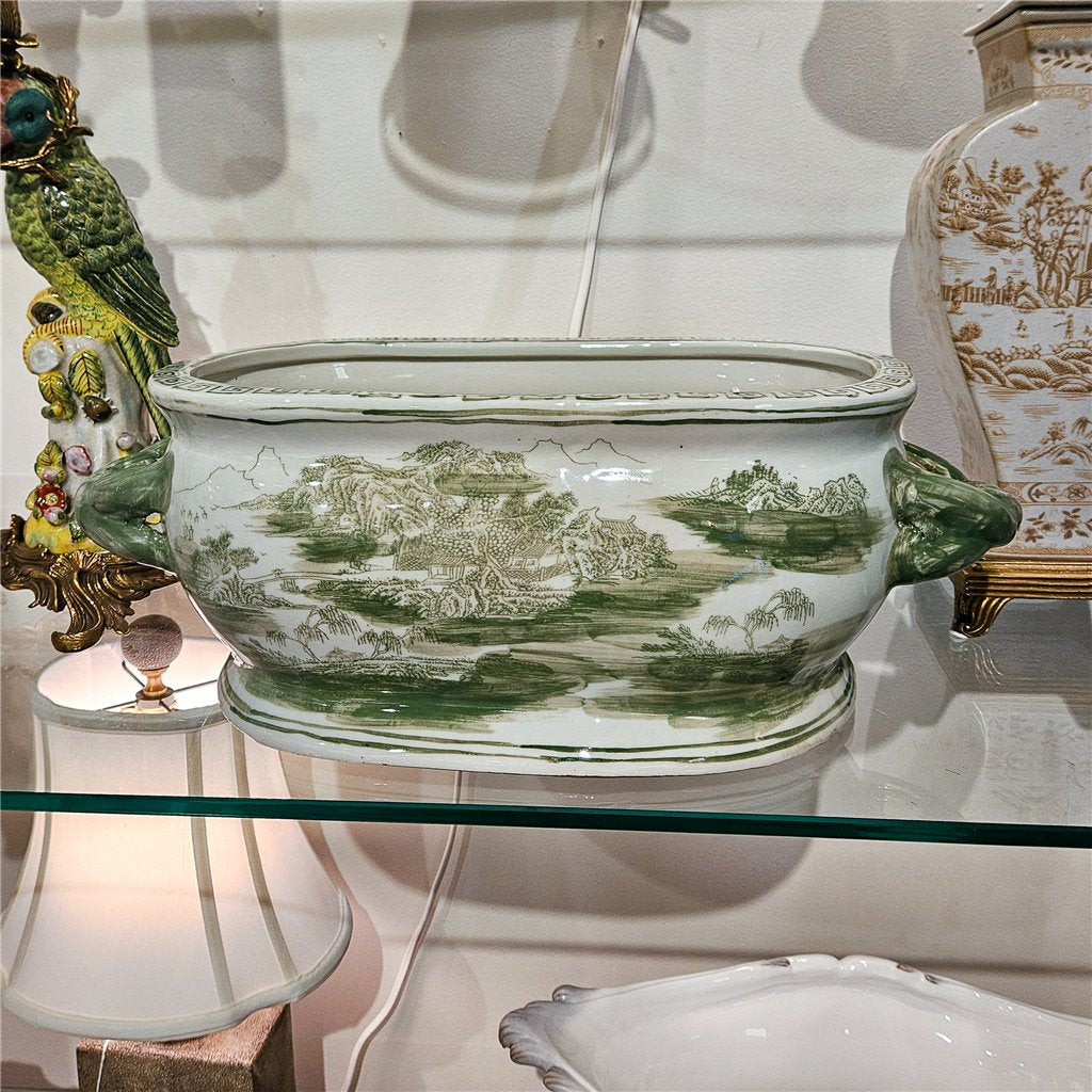 Danny's Fine Porcelain Green Oval Basin – Landscape Motif
