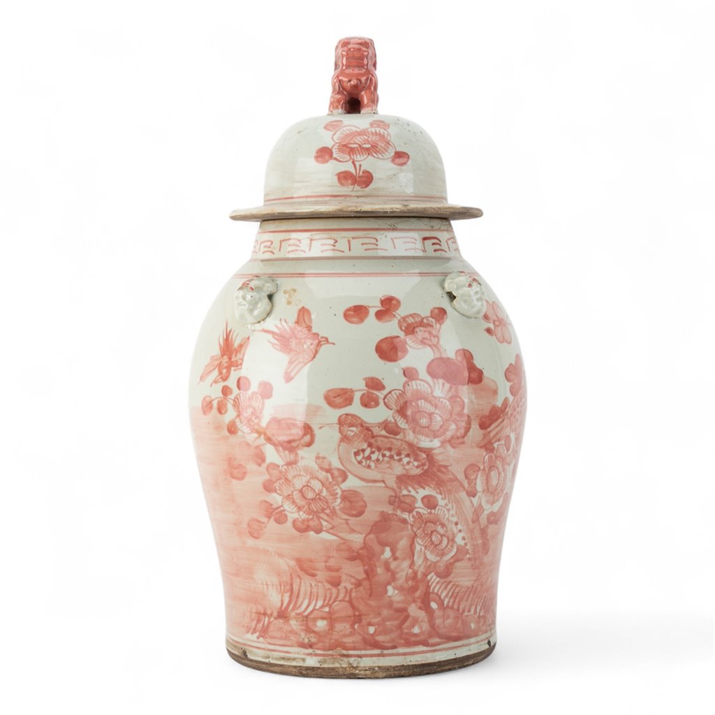 Danny's Fine Porcelain Red Jar – Bird & Floral & Warrior Motif 51194