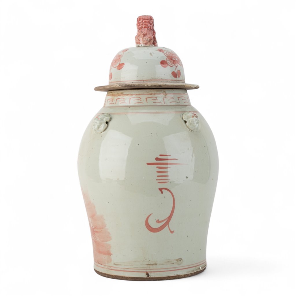 Danny's Fine Porcelain Red Jar – Bird & Floral & Warrior Motif 51194