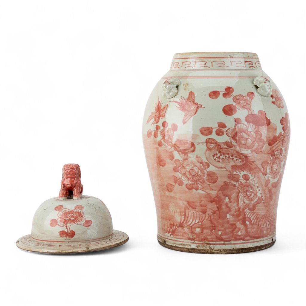 Danny's Fine Porcelain Red Jar – Bird & Floral & Warrior Motif 51194