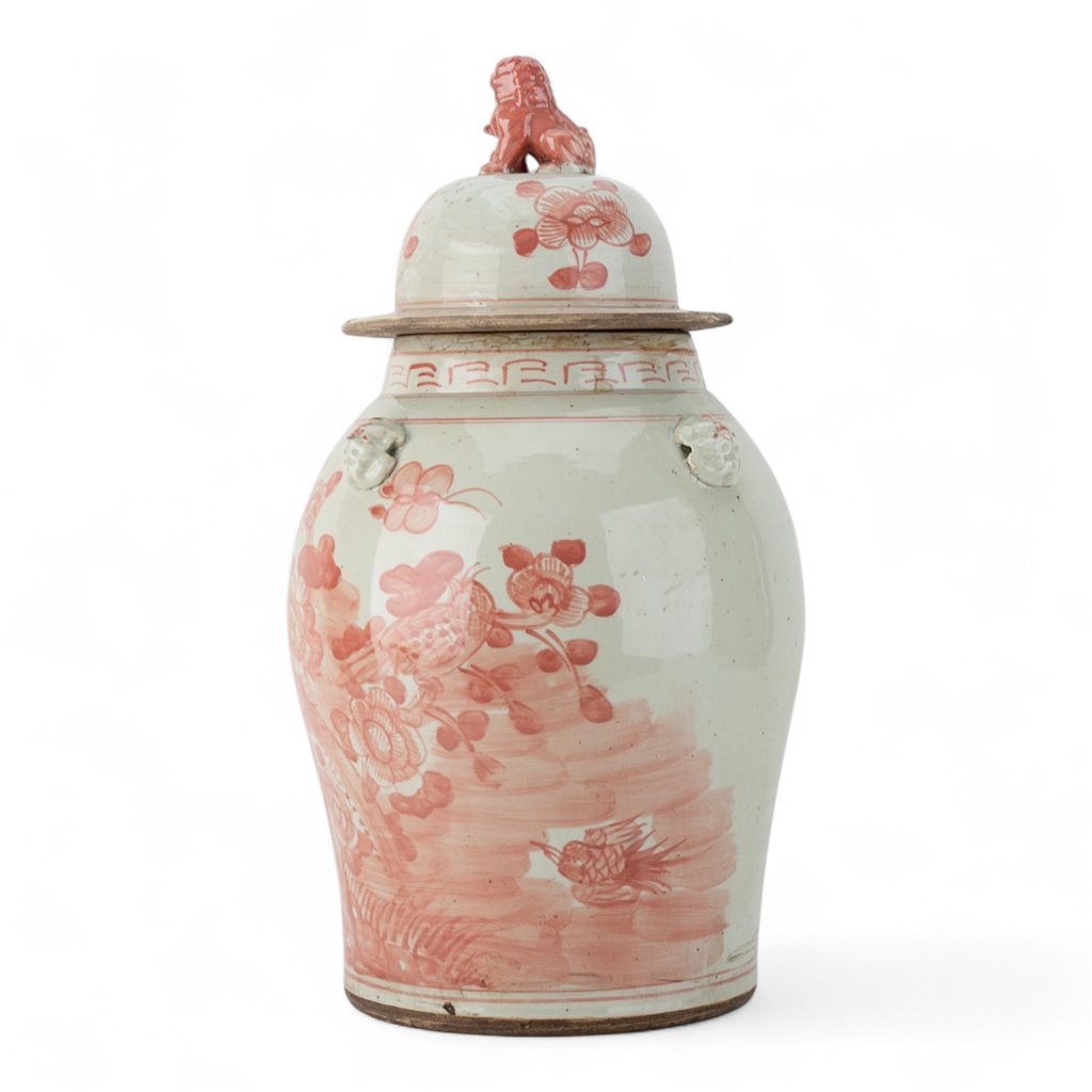 Danny's Fine Porcelain Red Jar – Bird & Floral & Warrior Motif 51194