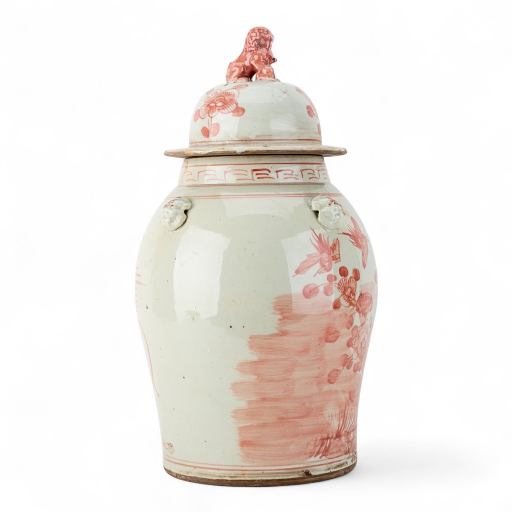 Danny's Fine Porcelain Red Jar – Bird & Floral & Warrior Motif 51194