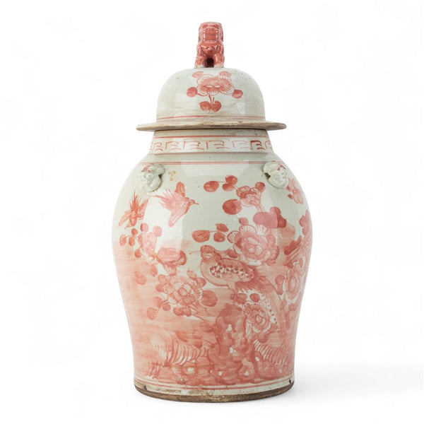 Danny's Fine Porcelain Red Jar – Bird & Floral & Warrior Motif 51194