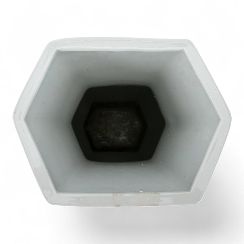 Danny's Fine Porcelain Hexagonal Vase Featuring Classic Blue & White Panels of Birds