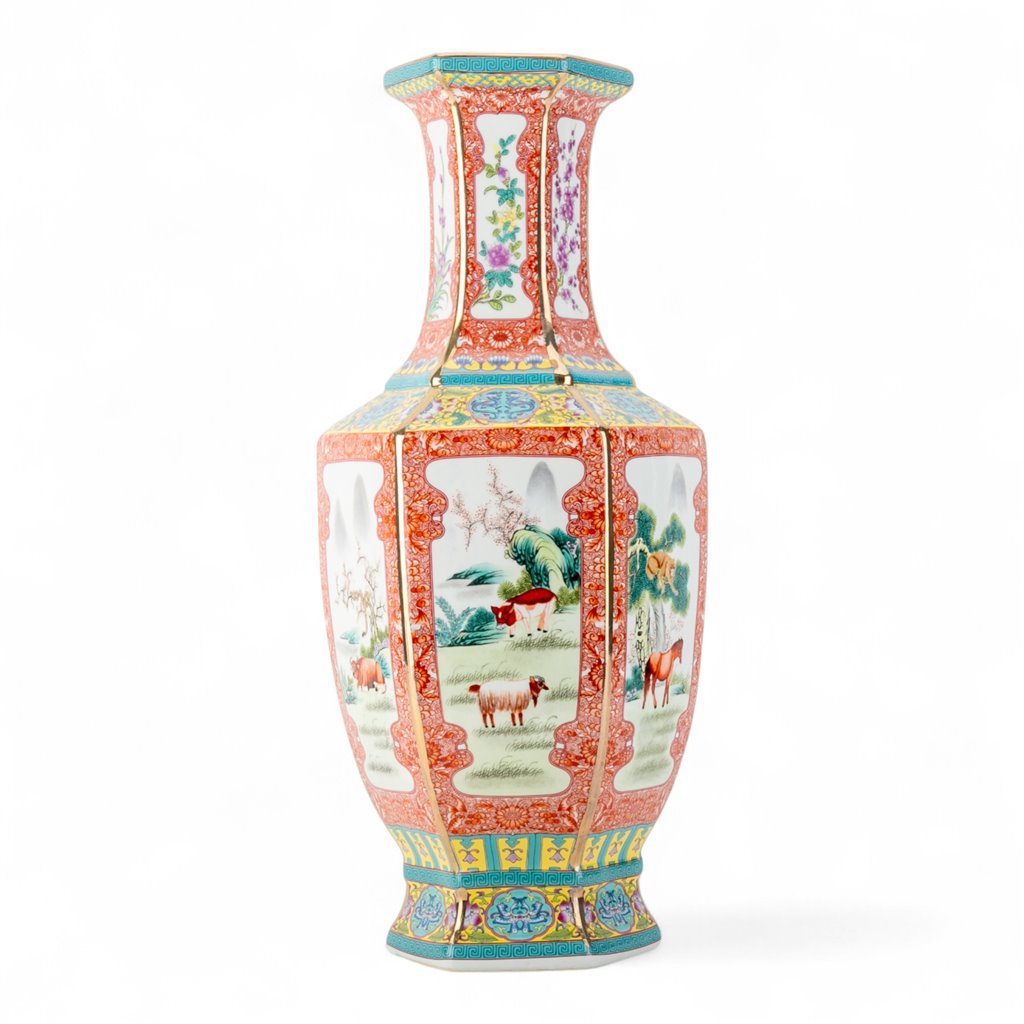Danny's Fine Porcelain Hexagonal Vase – Landscape Motif
