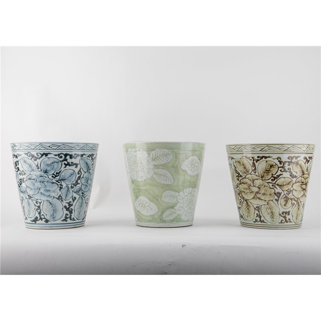 Danny's Fine Porcelain Antique Finish Pot-Blue Flower and Leaf
