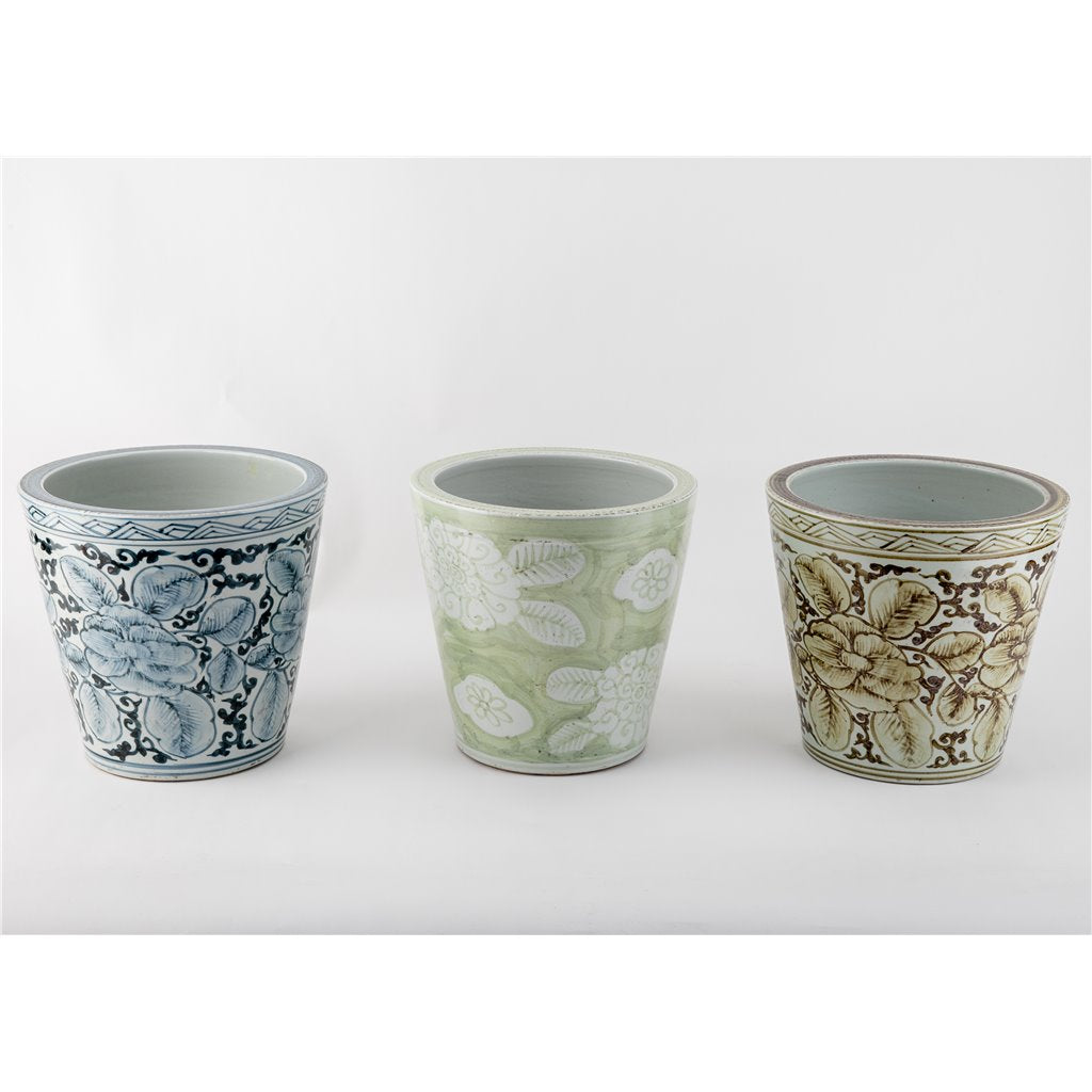 Danny's Fine Porcelain Antique Finish Pot-Blue Flower and Leaf