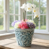 Danny's Fine Porcelain Antique Finish Pot-Blue Flower and Leaf