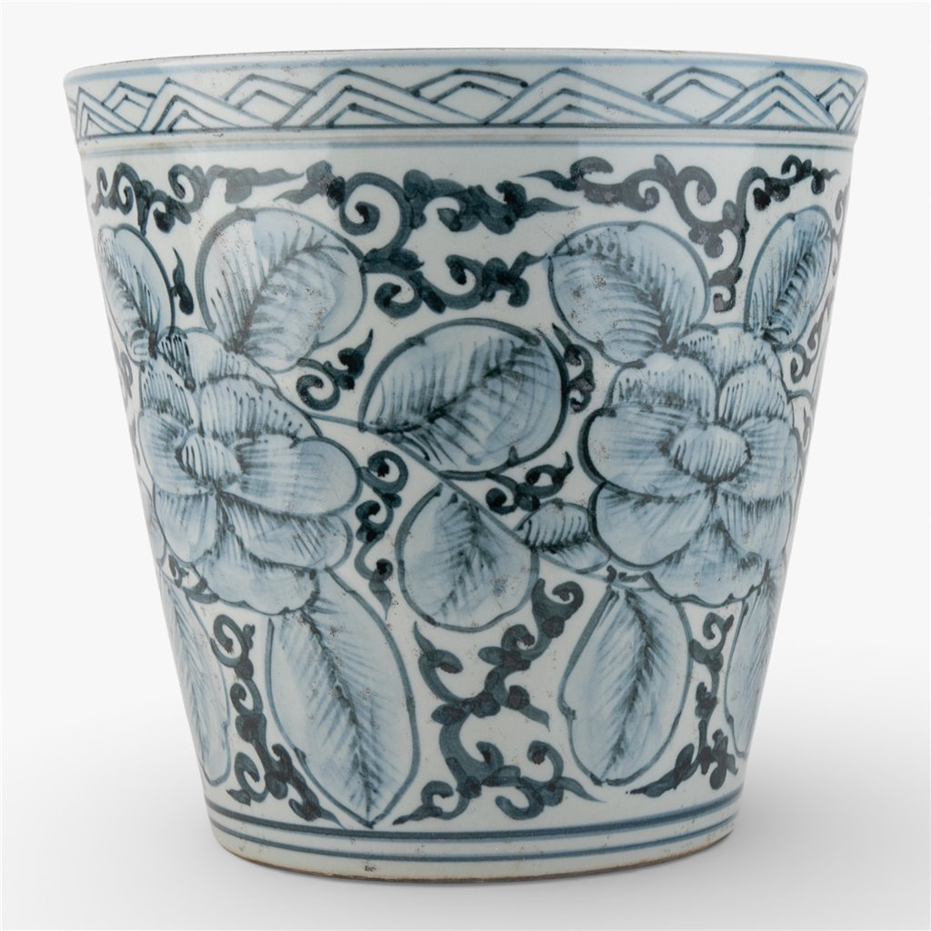 Danny's Fine Porcelain Antique Finish Pot-Blue Flower and Leaf