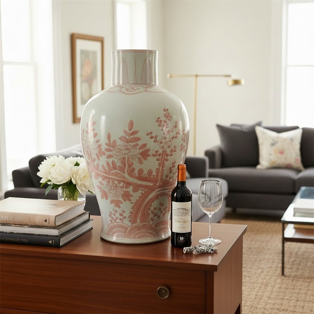 Danny's Fine Porcelain Coral Red Floral Porcelain Vase Add Refined Elegance To Your DéCor with