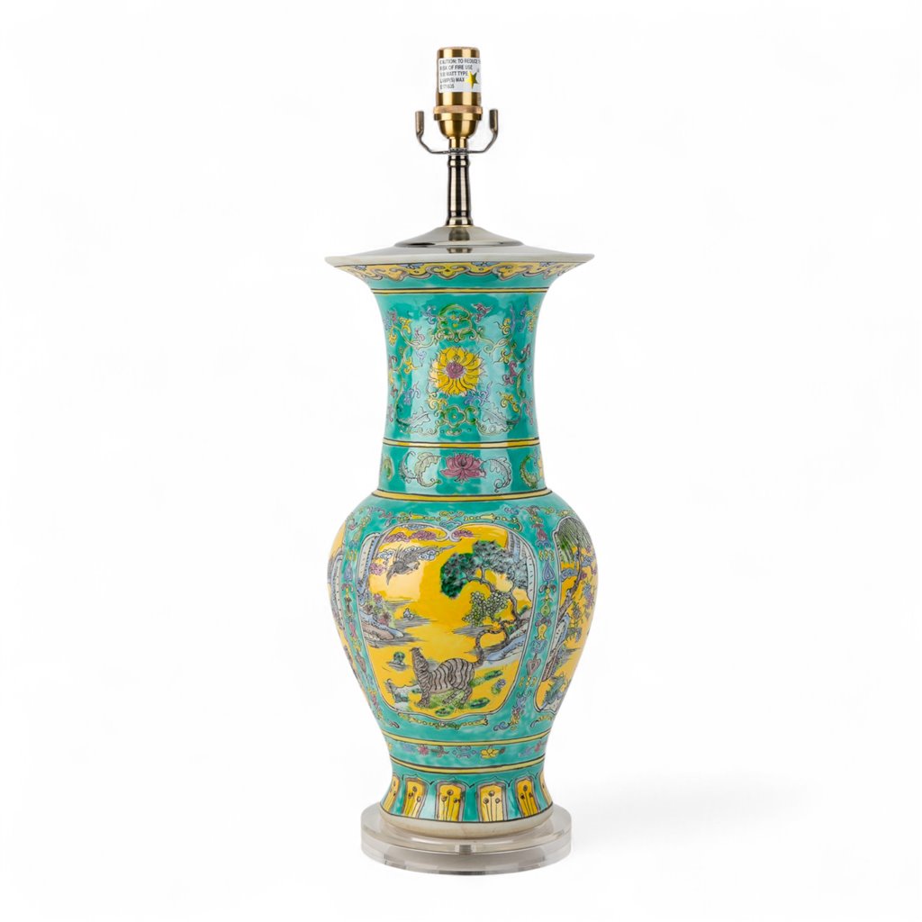 Danny's Fine Porcelain Porcelain Round Lamp – Floral & Landscape & Tiger Motif