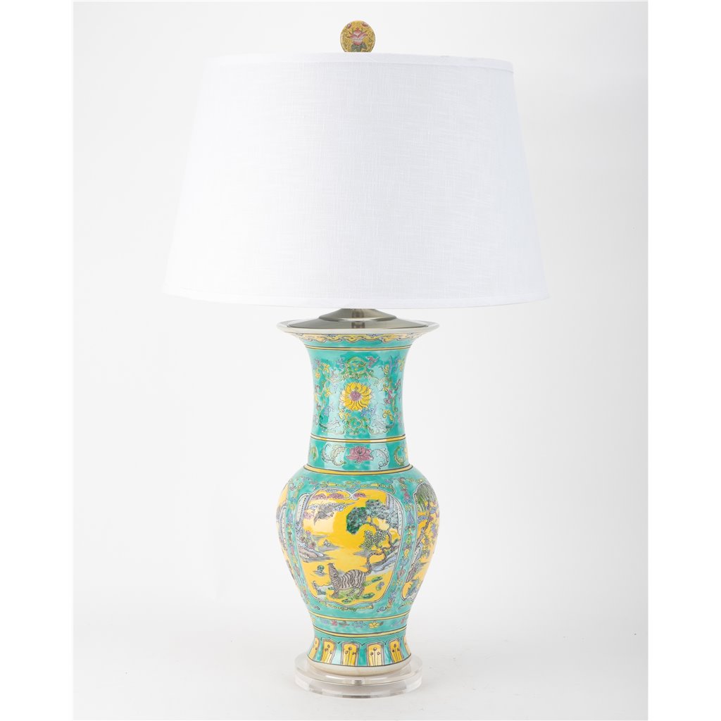 Danny's Fine Porcelain Porcelain Round Lamp – Floral & Landscape & Tiger Motif