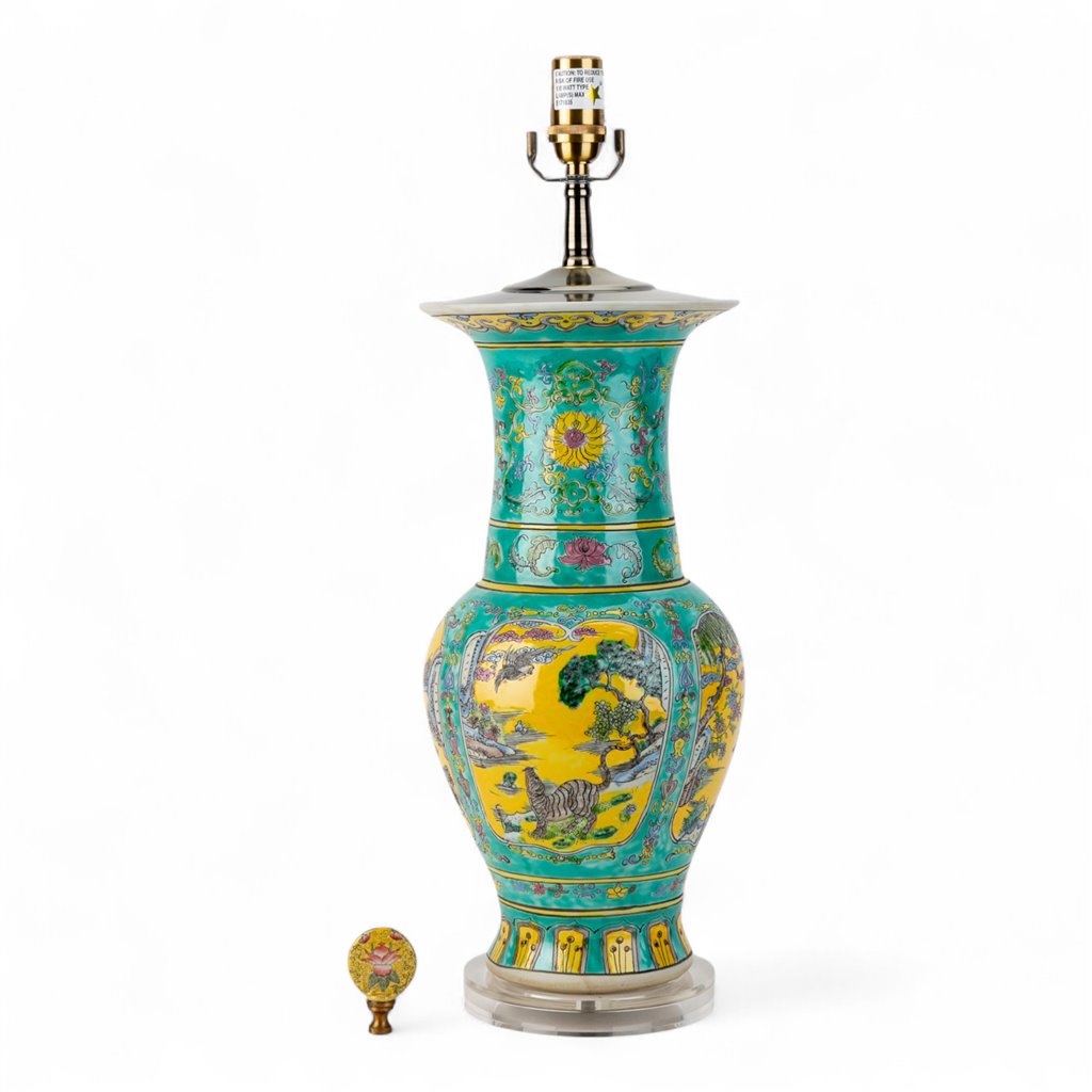 Danny's Fine Porcelain Porcelain Round Lamp – Floral & Landscape & Tiger Motif