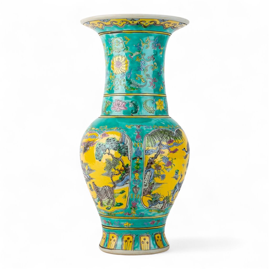 Danny's Fine Porcelain Green Vase – Floral & Crane Motif