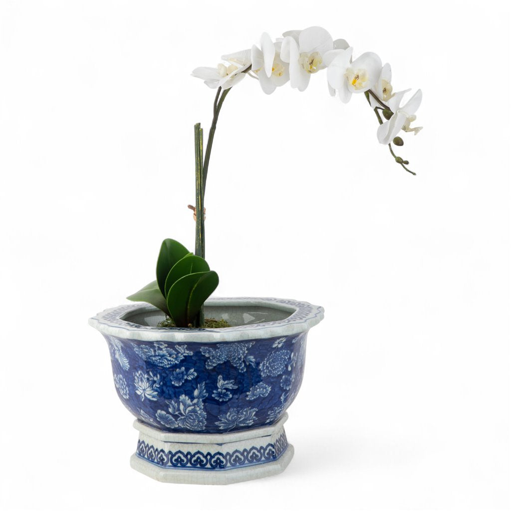 Danny's Fine Porcelain Octagonal Basin in Rich Blue Glaze. Features Intricate “thousand