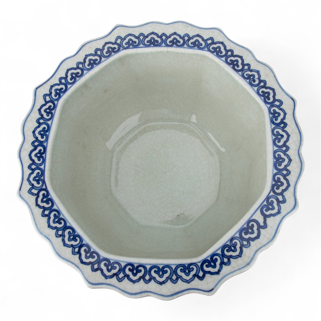 Danny's Fine Porcelain Octagonal Basin in Rich Blue Glaze. Features Intricate “thousand