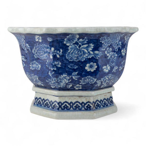 Danny's Fine Porcelain Octagonal Basin in Rich Blue Glaze. Features Intricate “thousand