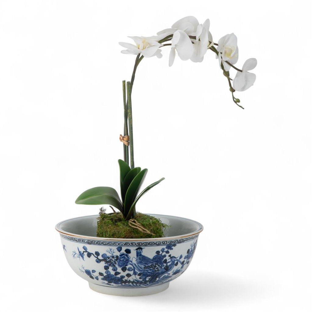 Danny's Fine Porcelain Blue & White Round Basin – Bird & Floral Motif