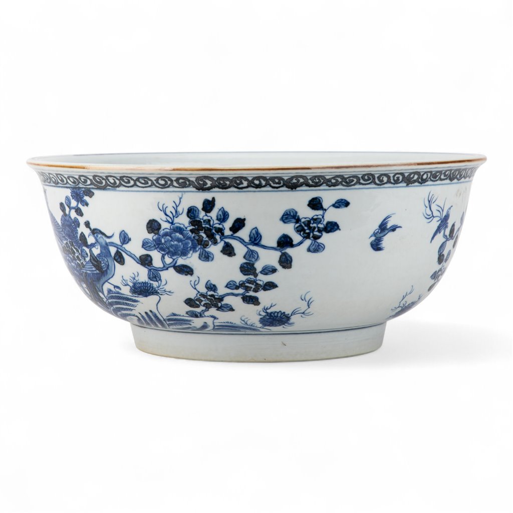 Danny's Fine Porcelain Blue & White Round Basin – Bird & Floral Motif