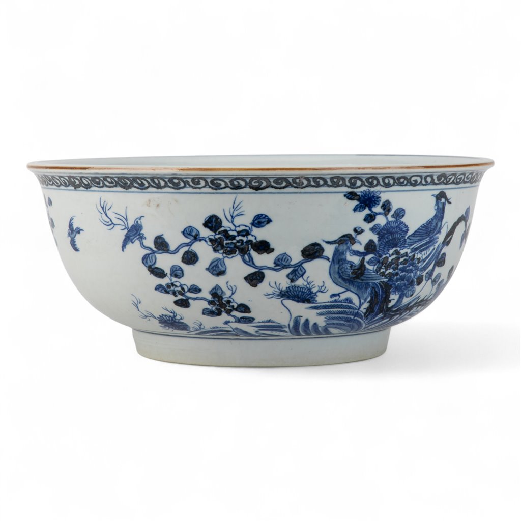 Danny's Fine Porcelain Blue & White Round Basin – Bird & Floral Motif