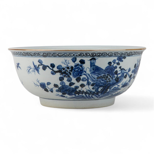 Danny's Fine Porcelain Blue & White Round Basin – Bird & Floral Motif