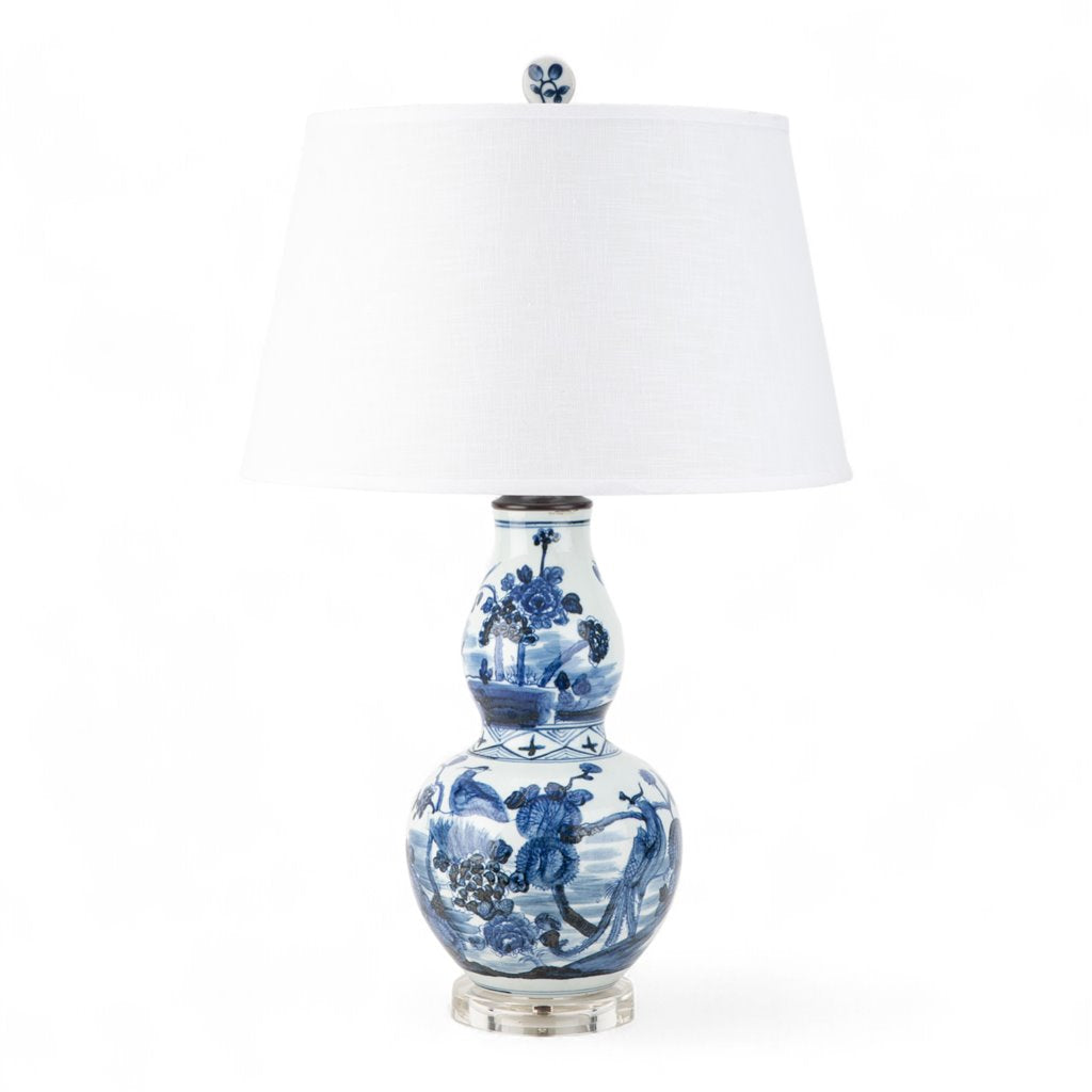 Danny's Fine Porcelain Blue & White Porcelain Double-Gourd Lamp – Bird & Floral Motif