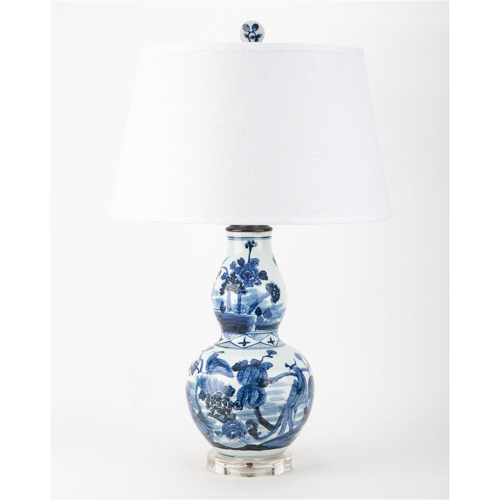 Danny's Fine Porcelain Blue & White Porcelain Double-Gourd Lamp – Bird & Floral Motif