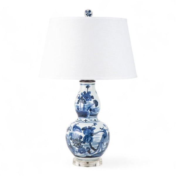 Danny's Fine Porcelain Blue & White Porcelain Double-Gourd Lamp – Bird & Floral Motif