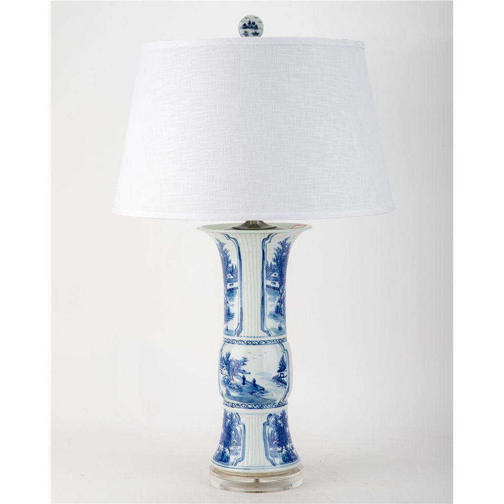 Danny's Fine Porcelain Blue & White Porcelain Lamp – Landscape Motif