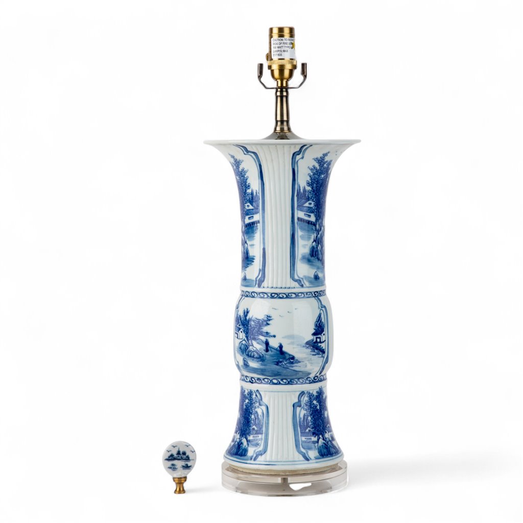 Danny's Fine Porcelain Blue & White Porcelain Lamp – Landscape Motif