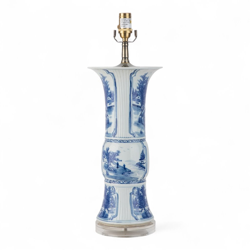Danny's Fine Porcelain Blue & White Porcelain Lamp – Landscape Motif
