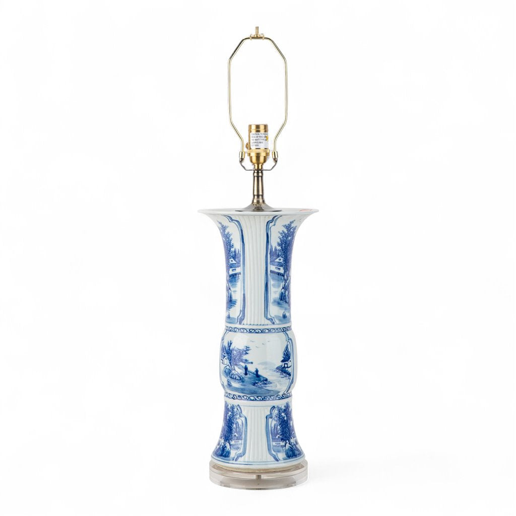 Danny's Fine Porcelain Blue & White Porcelain Lamp – Landscape Motif