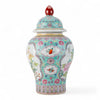 Danny's Fine Porcelain Lidded Jar with Vivid Green Ground and Colorful Floral Design.