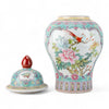 Danny's Fine Porcelain Lidded Jar with Vivid Green Ground and Colorful Floral Design.
