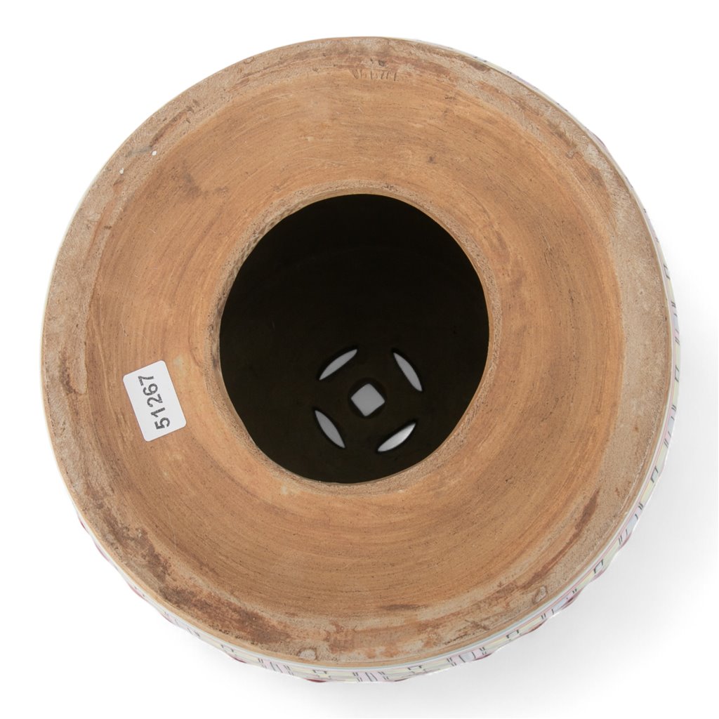 Danny's Fine Porcelain Green Porcelain Round Garden Stool – Floral & Longevity & Peach Motif