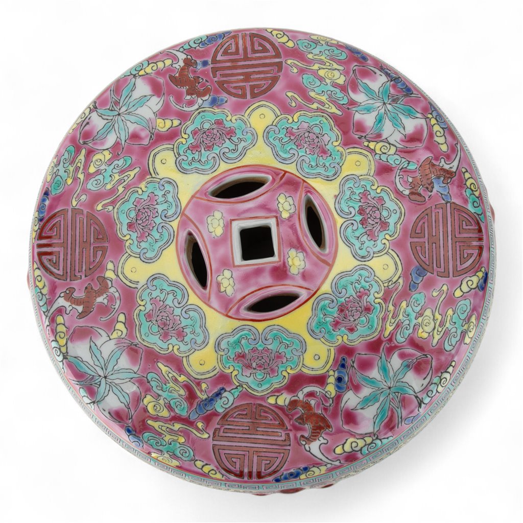 Danny's Fine Porcelain Red Porcelain Garden Seat – Longevity Motif