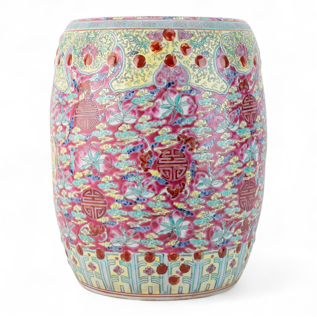 Danny's Fine Porcelain Red Porcelain Garden Seat – Longevity Motif