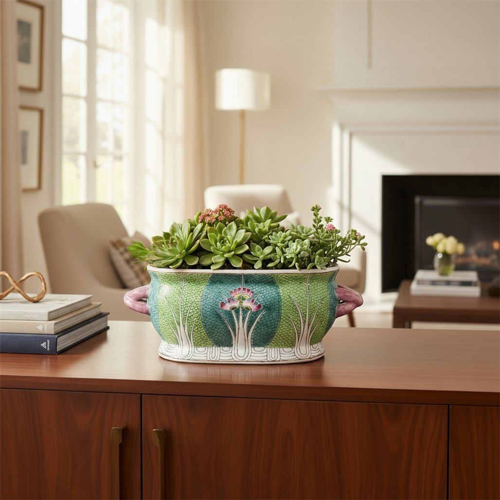 Danny's Fine Porcelain Famille Rose Bok Choy Footbath Celebrate Traditional Chinese Porcelain
