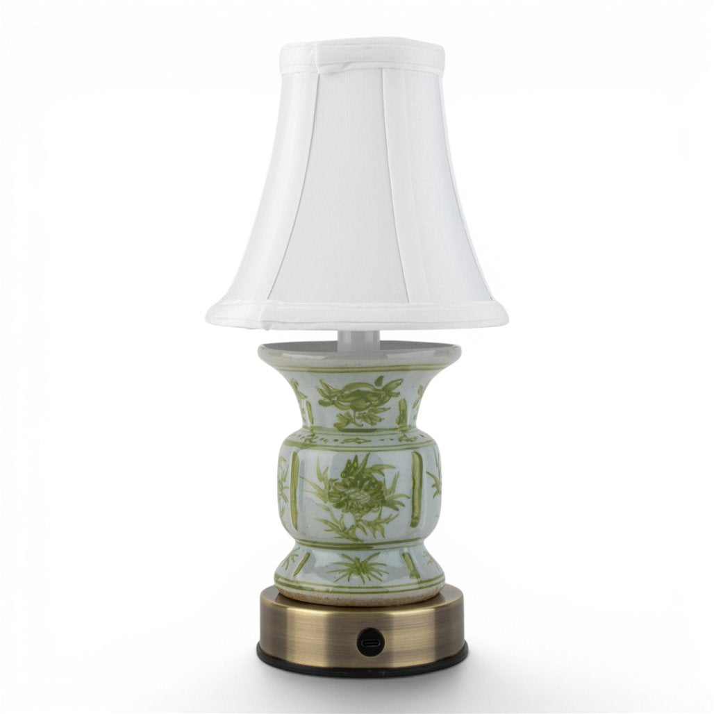 Danny's Fine Porcelain Cordless Battery Rechargable Touch Teal Green Vase Lamp (Min 2)