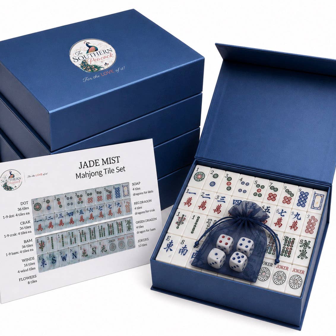 Peacock Blue Mahjong Tile Set