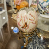 Danny's Fine Porcelain Floral & Bird Pattern Egg Shell Shaped Vase with Bronze Ormolu in