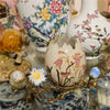 Danny's Fine Porcelain Floral & Bird Pattern Egg Shell Shaped Vase with Bronze Ormolu in