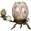 Danny's Fine Porcelain Floral & Bird Pattern Egg Shell Shaped Vase with Bronze Ormolu in