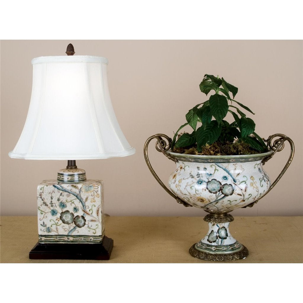 Danny's Fine Porcelain Floral Pattern Round Basin with Bronze Ormolu in Twine Garden