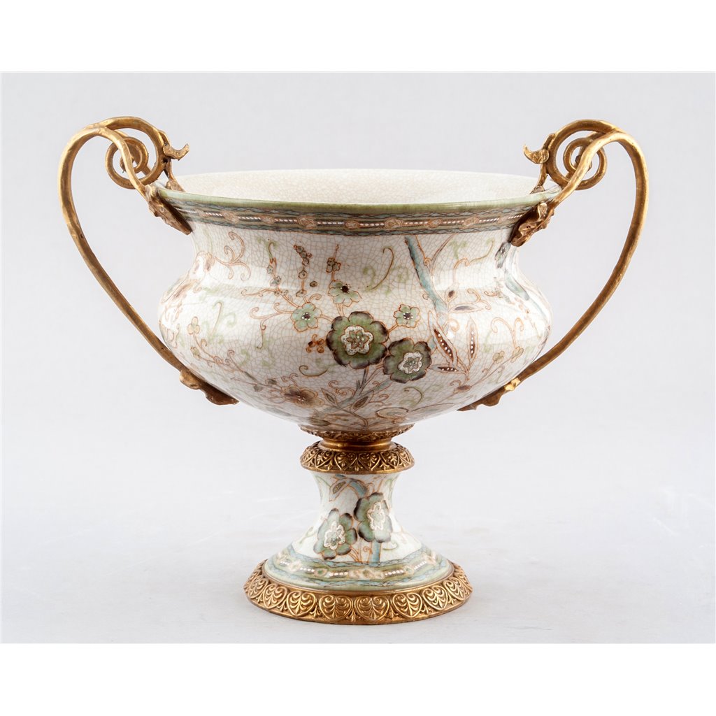 Danny's Fine Porcelain Floral Pattern Round Basin with Bronze Ormolu in Twine Garden