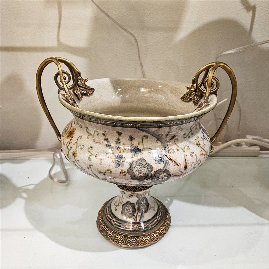 Danny's Fine Porcelain Floral Pattern Round Basin with Bronze Ormolu in Twine Garden