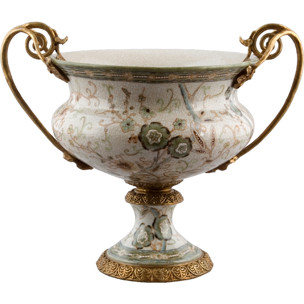 Danny's Fine Porcelain Floral Pattern Round Basin with Bronze Ormolu in Twine Garden